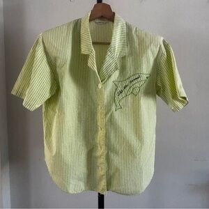 VTG Lime Green Striped Casual 80’s Button Down Short Sleeve Shirt Size Medium